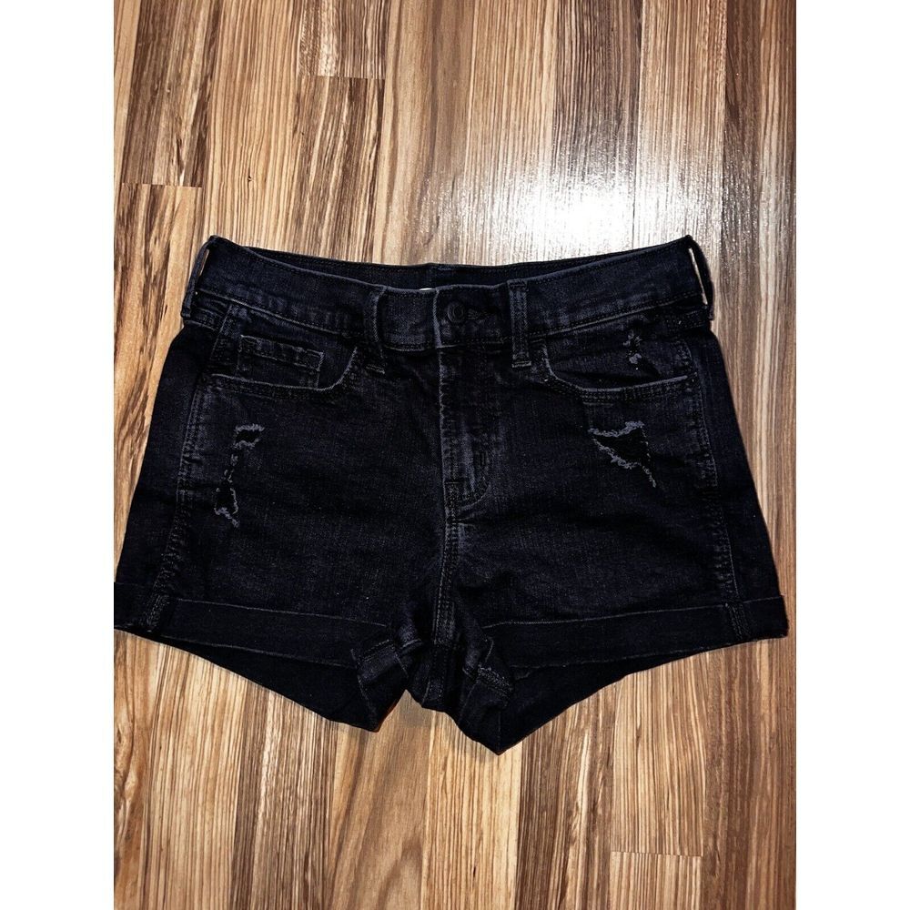 Old Navy Women's Size 4 Black Denim Jean Distressed Mid-Rise Boyfriend Shorts